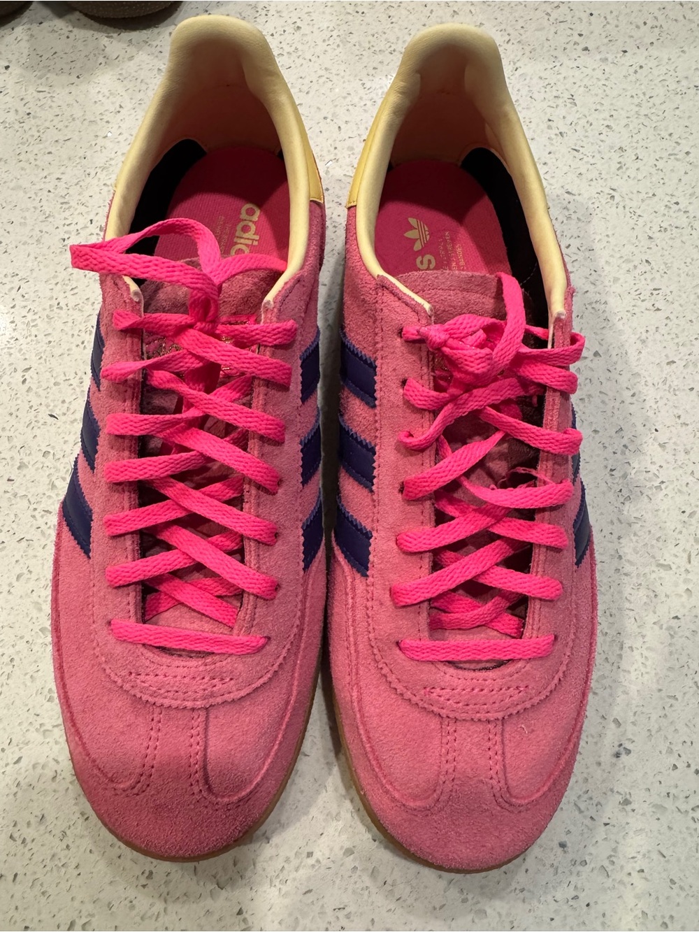 adidas specizal Pink Suede Sneakers with Navy Stripes